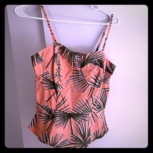Smocked palm print peplum top